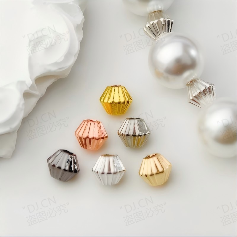 ADJ1074 [สีเดียวกว่า 100 ชิ้นรับ 30 ชิ้นฟรี] 14 พันทองสไตล์จีนลายเพชร Spacer ลูกปัด Tang มุมนูนลูกปั