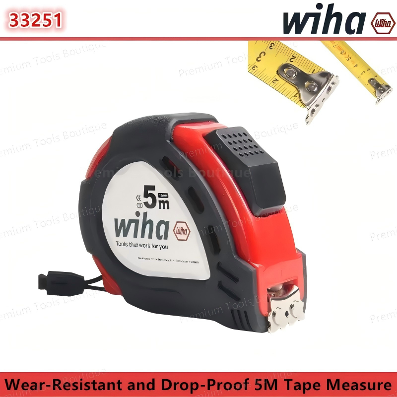 WIHA 33251 ตลับเมตร 5 เมตร พร้อมคลิปหนีบเข็มขัด เทปวัดเหล็กล็อคตัวเอง หนาและกว้าง ความแม่นยําสูง