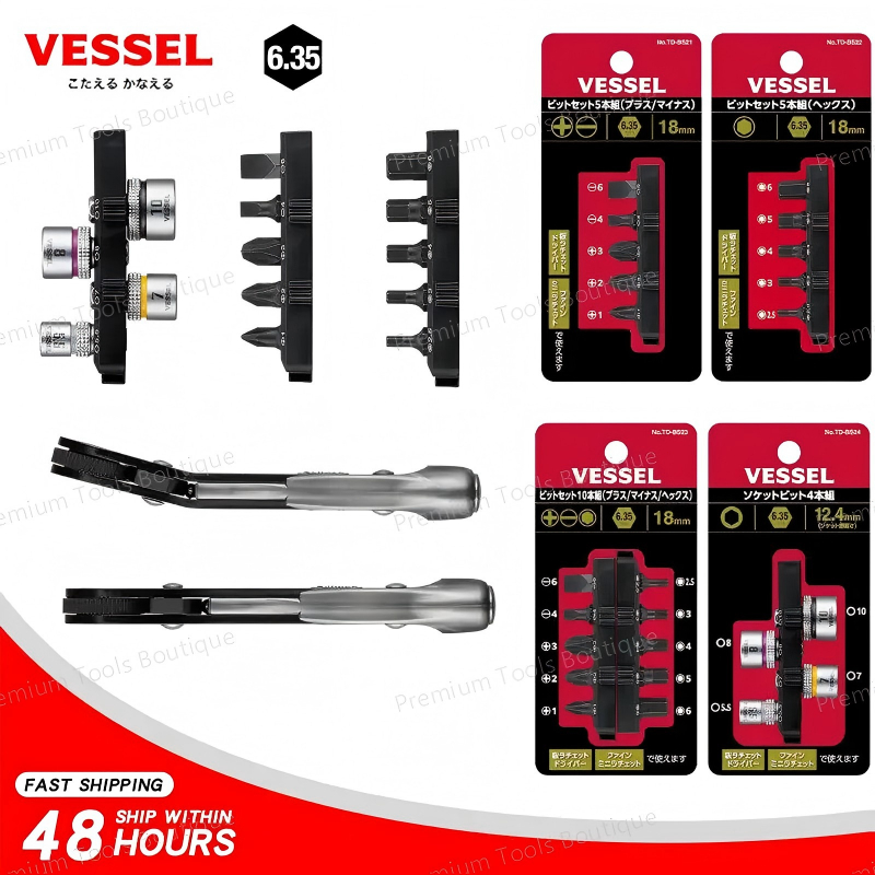 VESSEL TD-23 TD-24 TD-25 TD-26 TD-BS21 TD-BS24 แคบ Mini ตรงและโค้งจับ Ratchet ไขควงชุดญี่ปุ่นเครื่อง