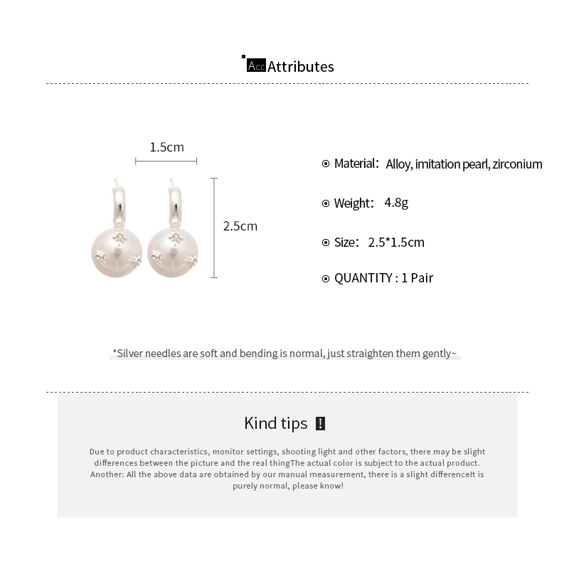 DREW ต่างหูห่วงมุกเงินขนาดใหญ่สำหรับผู้หญิง ประดับด้วยคริสตัลดาว สไตล์แฟชั่นทันสมัย - รูปที่ 7