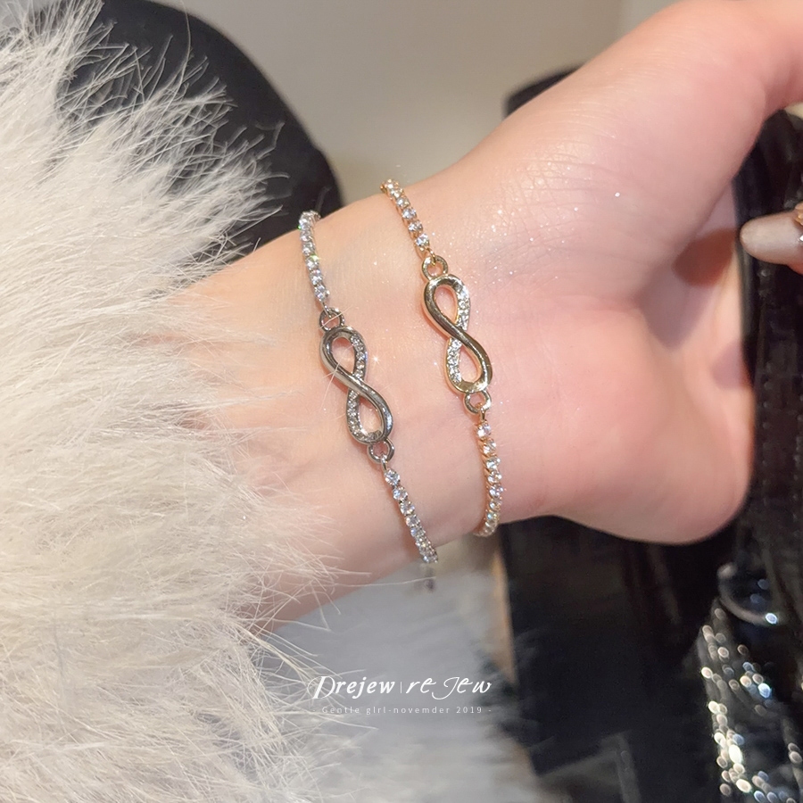 สร้อยข้อมือเงิน/ทองคู่ พร้อมพลอยเทียม ออกแบบลายสัญลักษณ์อินฟินิตี้ เครื่องประดับแฟชั่นสำหรับทุกวัน
