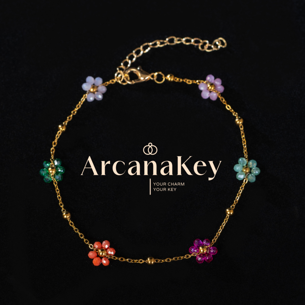 กำไลข้อเท้าลูกปัดลายดอกไม้ สไตล์วันหยุด อารมณ์สดชื่น.arcanakey