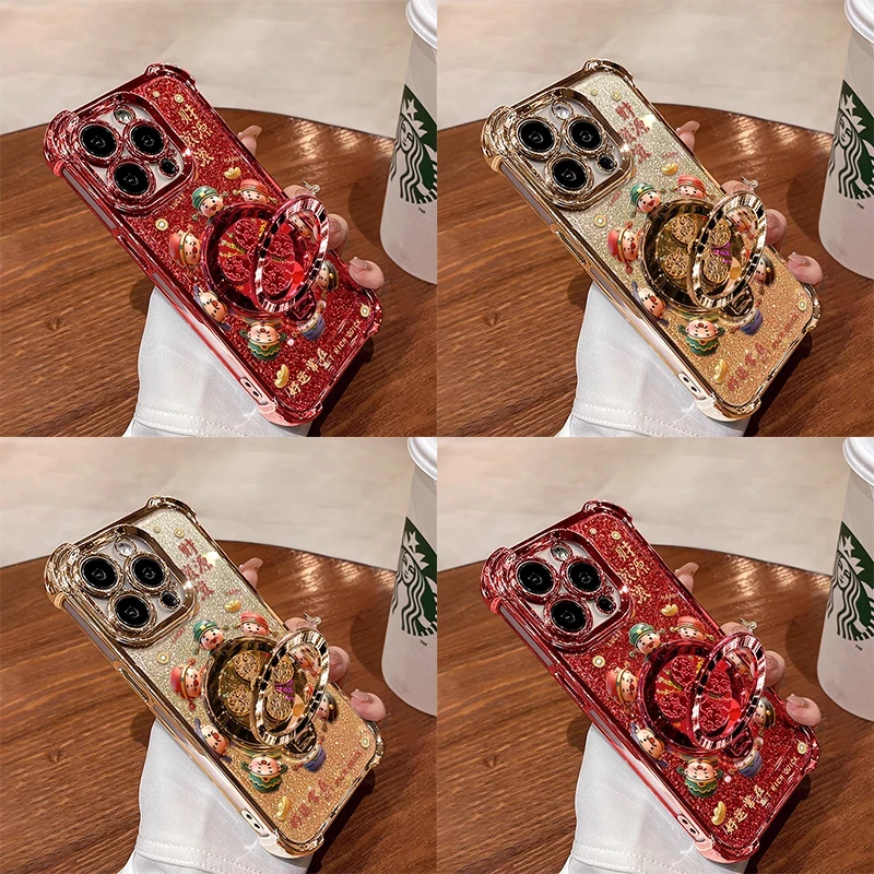พระเจ้าความมั่งคั่งปีใหม่เพิ่มขึ้นด้วยลมและน้ํา, วงเล็บบีบอัดสําหรับ ไอโฟน 17/16/15/14/13/12/11 เคสโทรศัพท์ โปรแม็กซ์, ความสุขป้องกันการตกบวกกรณีป้ - รูปที่ 3