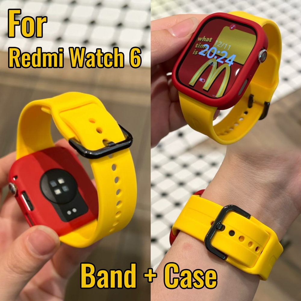 เคสซิลิโคน+วงสําหรับเรดมี่นาฬิกา6สายนาฬิกาข้อมือกีฬาระบายอากาศสายรัดซิลิโคนที่มีกรณีอ่อน คอมโบ สําหรับ เสี่ยวหมี่ เรดมี่ นาฬิกา5/4เปลี่ยนวงอุป