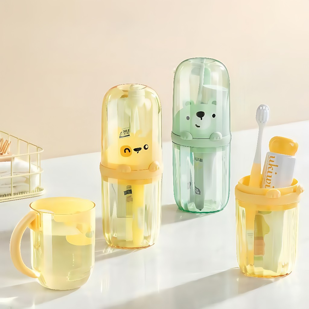 ที่เก็บแปรงสีฟัน แบบพกพา แก้วบ้วนปาก ชุดล้าง ถ้วยแปรงสีฟัน ดีไซน์การ์ตูน เหมาะสำหรับนักเรียน เดินทาง เด็ก