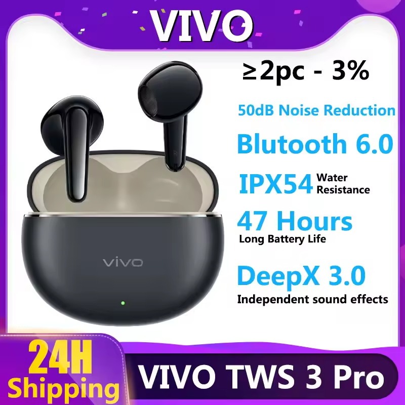 VIVO TWS Air 3 Pro 50dB Active Noise Cancelling TWS หูฟังบลูทูธ 6.0 47 ชั่วโมงอายุการใช้งานแบตเตอรี่หูฟังไร้สาย True IP54