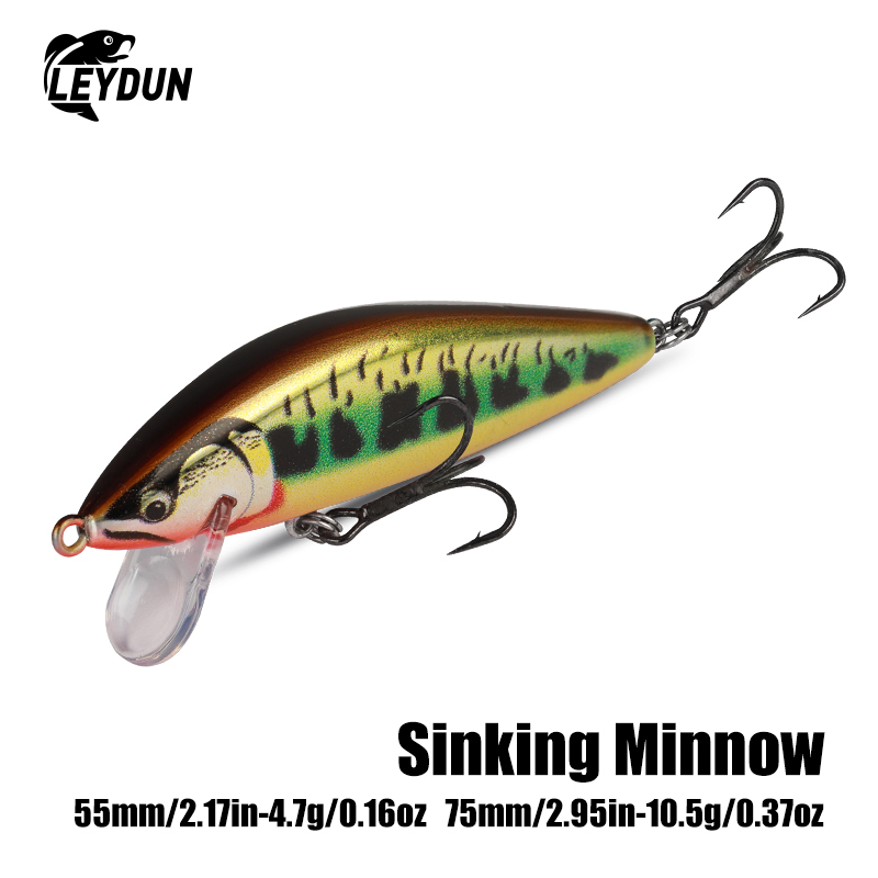 LEYDUN เหยื่อตกปลารุ่น Minnow Lures ขนาด 55 มม. และ 75 มม. เหยื่อจมสำหรับการตกปลา