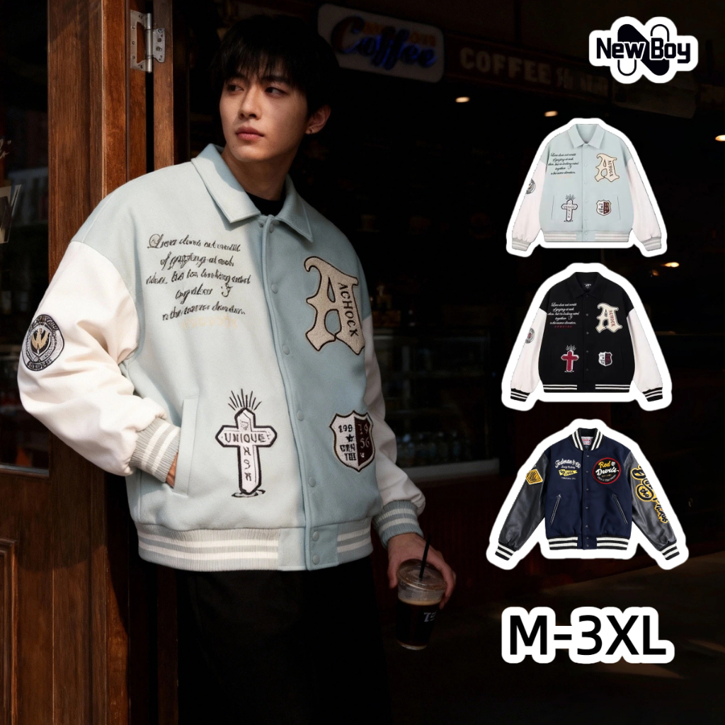 NewBoy🌟️เสื้อแจ็คเก็ตผู้ชาย ทรงหลวม สไตล์ เหมาะทั้งชายและหญิง ออกแบบสำหรับ สตรีทแวร์ M-3XL