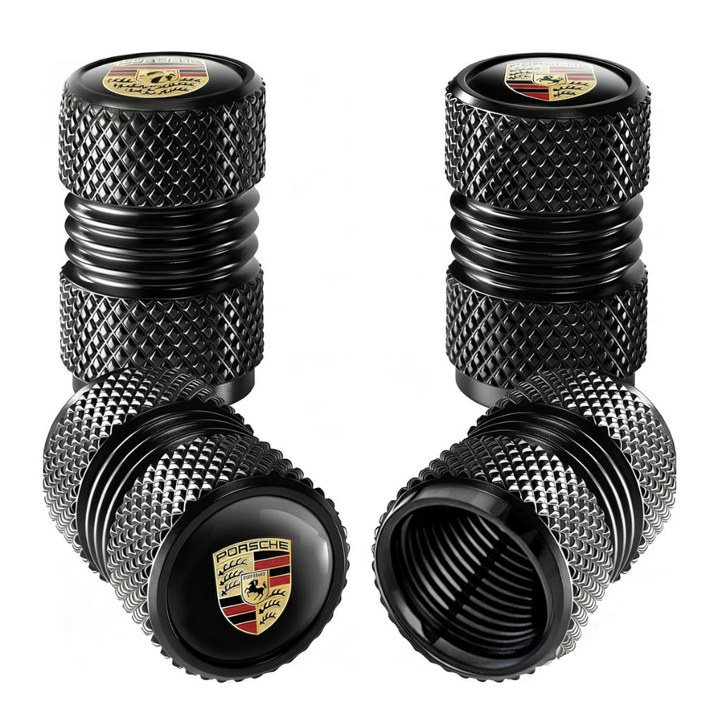 4 ชิ้นสีดํายางรถวาล์ว Stem Caps Fit สําหรับ Porsche 911 GT3 GTS GTR 718 917 Taycan Macan Cayman Boxster Panamera GTS, อลูมิเนียมยางวาล์ว Stem Air Cap