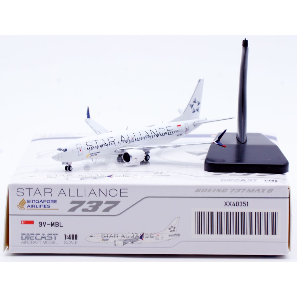 XX40351 เครื่องบินสะสมโลหะผสม JC Wings 1:400 Singapore Airlines "StarAlliance" โบอิ้ง B737-8 MAX เคร