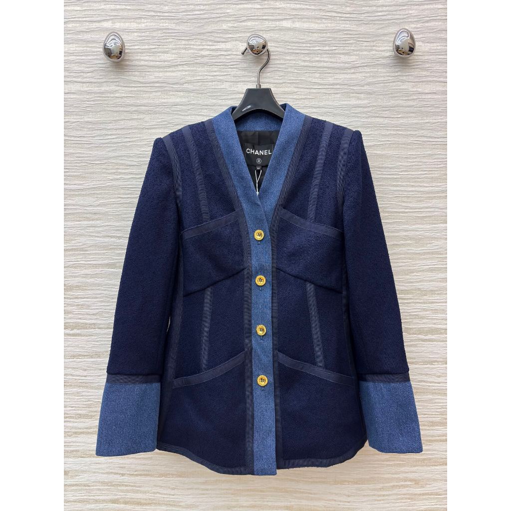 2025 เสื้อแจ็คเก็ตสีน้ําเงินแขนยาวผู้หญิง Ch ล่าสุด Size:SL Yi5