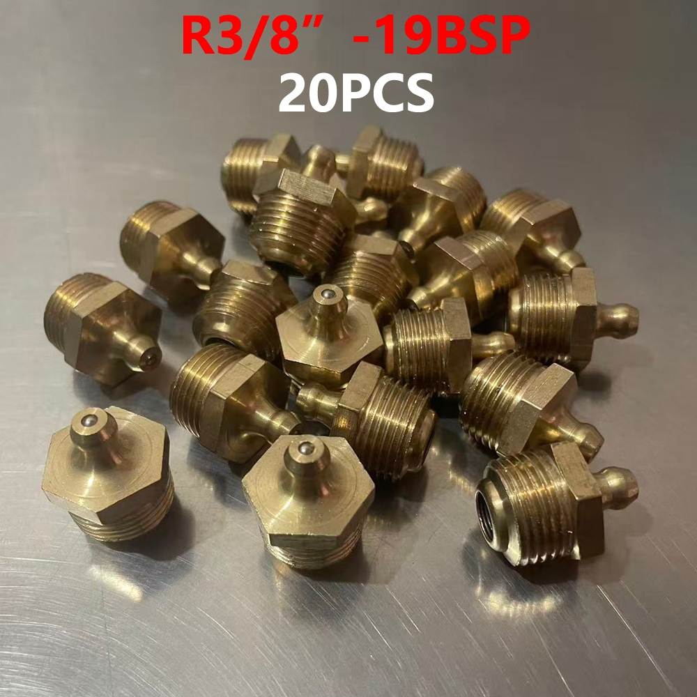 20ชิ้นจาระบีหัวนมชุด-ทองเหลืองHex R3/8"-19BSP Zerkอุปกรณ์สําหรับเครื่องจักร,ยานยนต์และอุตสาหกรรมอุปก