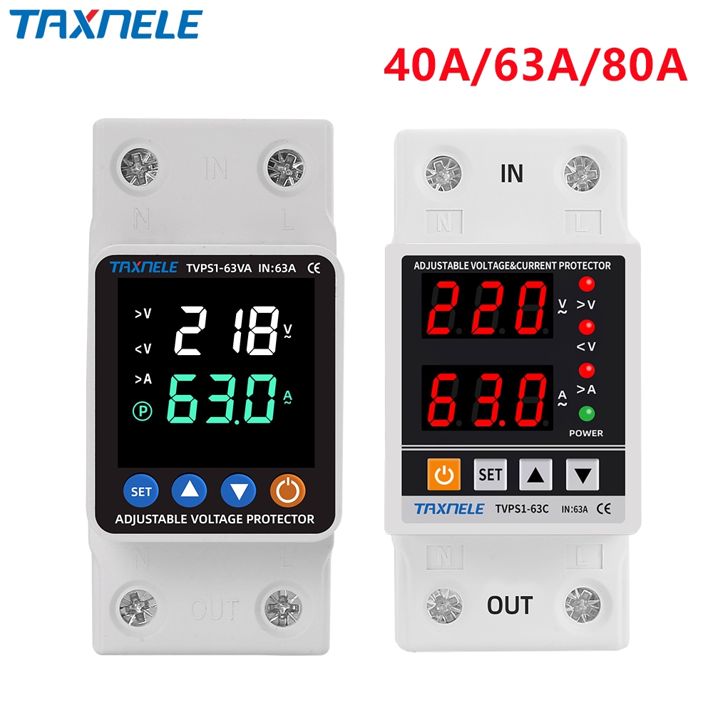 Din Rail ปรับได้ 40A 63A 230V ดิจิตอล Over Under Voltage Protector จํากัด Over Current Protection