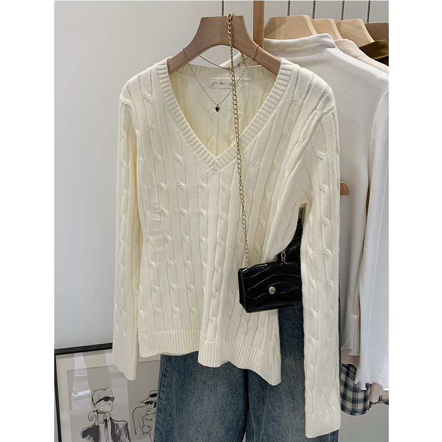 9244 เสื้อสเวตเตอร์แขนยาวคอวีลายคลาสสิค หลากสี
