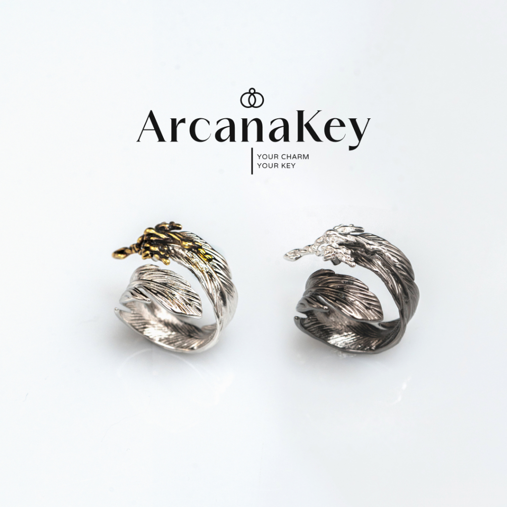 แหวนคู่ขนนก Dark gothic Y2K สไตล์โดดเด่น สวมใส่ได้ทุกวัน จาก ArcanaKey