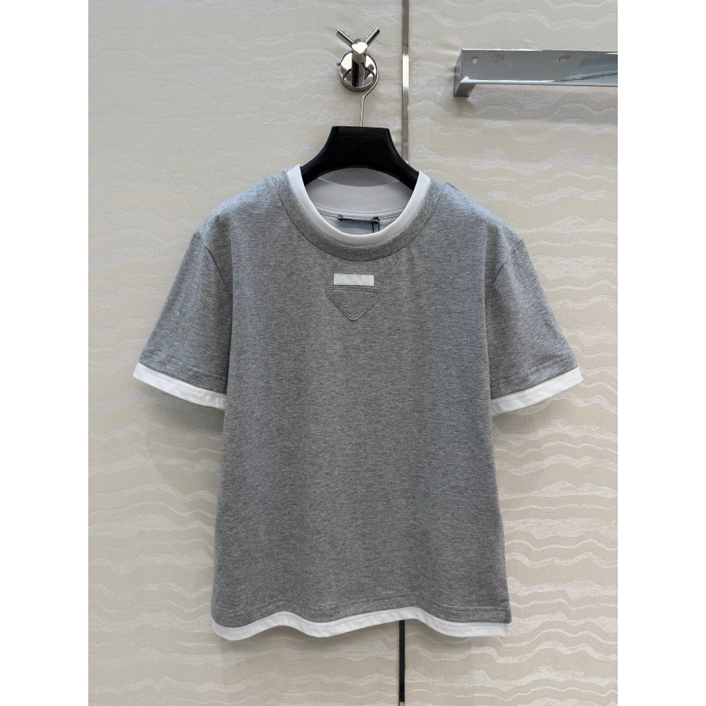 2025 เสื้อยืดแขนสั้นสีเทา Pra Womes ล่าสุด Size:SL OAa