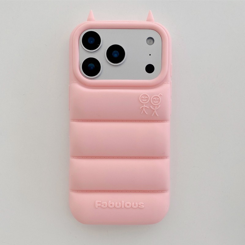 สีชมพูปักเป้าสําหรับiPhone 12 13 14 15 16 17 18 Pro Max AirตลกDevil Hornsหรูหราลงแจ็คเก็ตซิลิโคนอ่อนนุ่มป้องกันปกหลัง