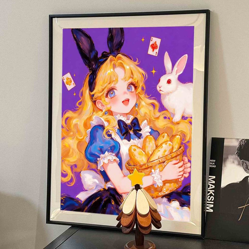 ภาพติดเพชรคริสตัล เม็ดเหลี่ยม 30*40 40*50cm 5D DIY square Diamond Painting ลายสาวการ์ตูน แต่งบ้าน