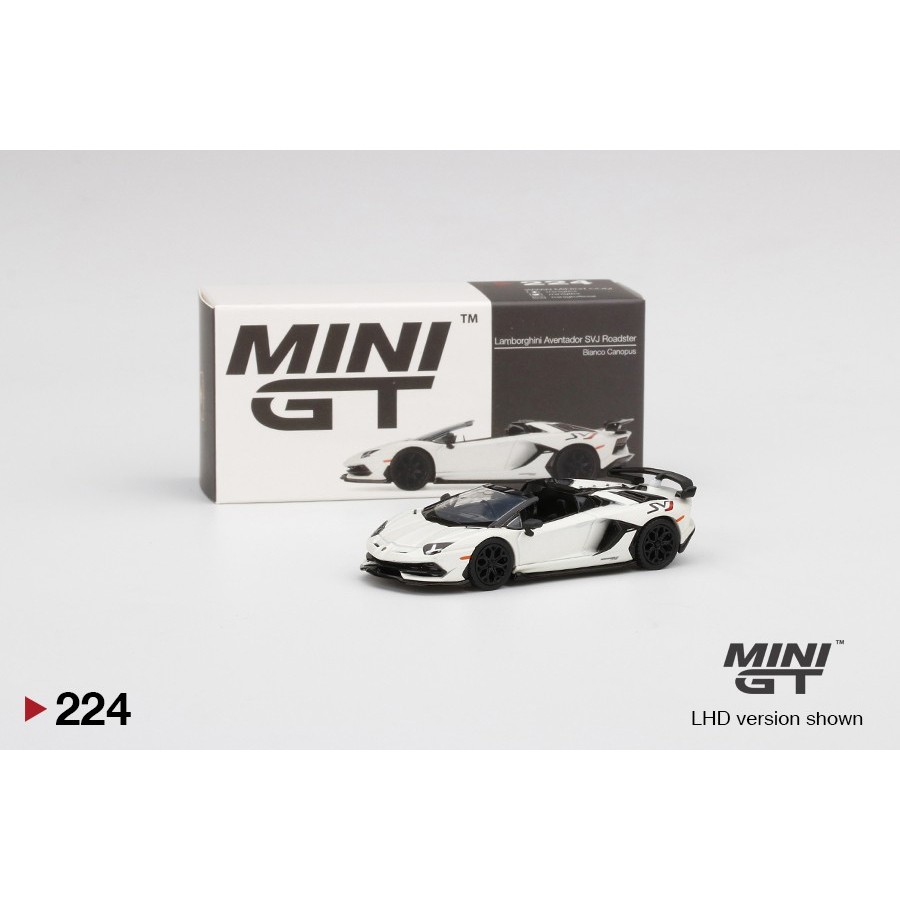 Mini GT 1/64 MGT00224 224 Lamborghini Aventador SVJ Roadster Bianco Canopus Diecast Scale รุ่นรถ