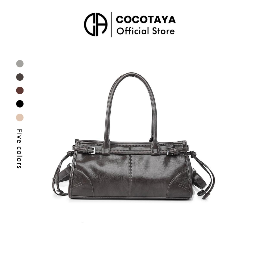 (COCOTAYA)  Bag กระเป๋าถือหนัง PU สีเดียว สไตล์หรูหรา มีสายสะพายข้าง