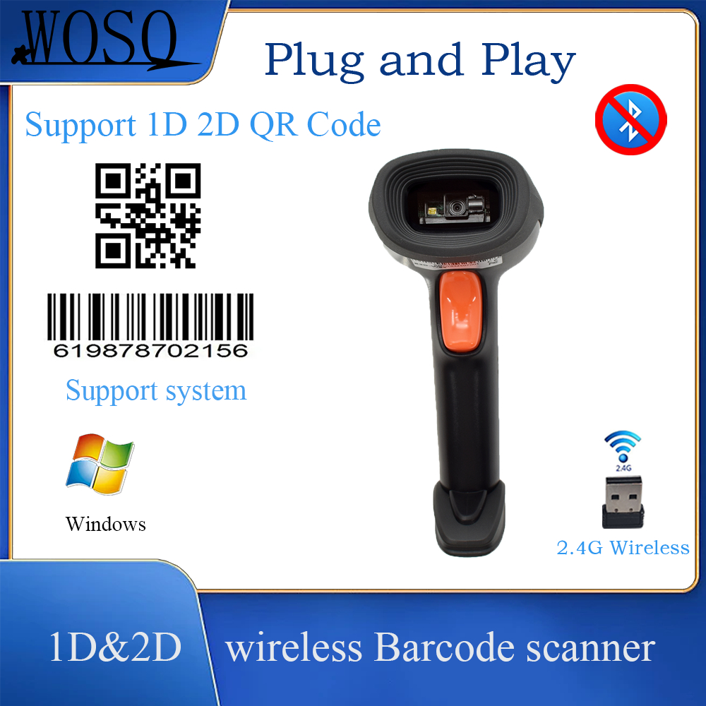 เครื่องสแกนบาร์โค้ดไร้สาย 2.4G 100 ม. การส่งสัญญาณที่เสถียร Shopee ERP เข้ากันได้ Plug & Play