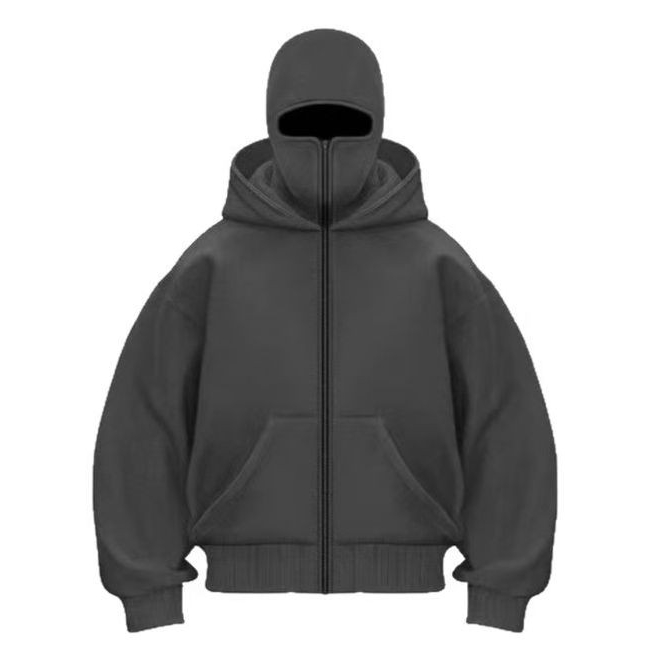 EERSHENSHI Punk Double Hood Design Zipper Hooded Sweatshirt ชาย