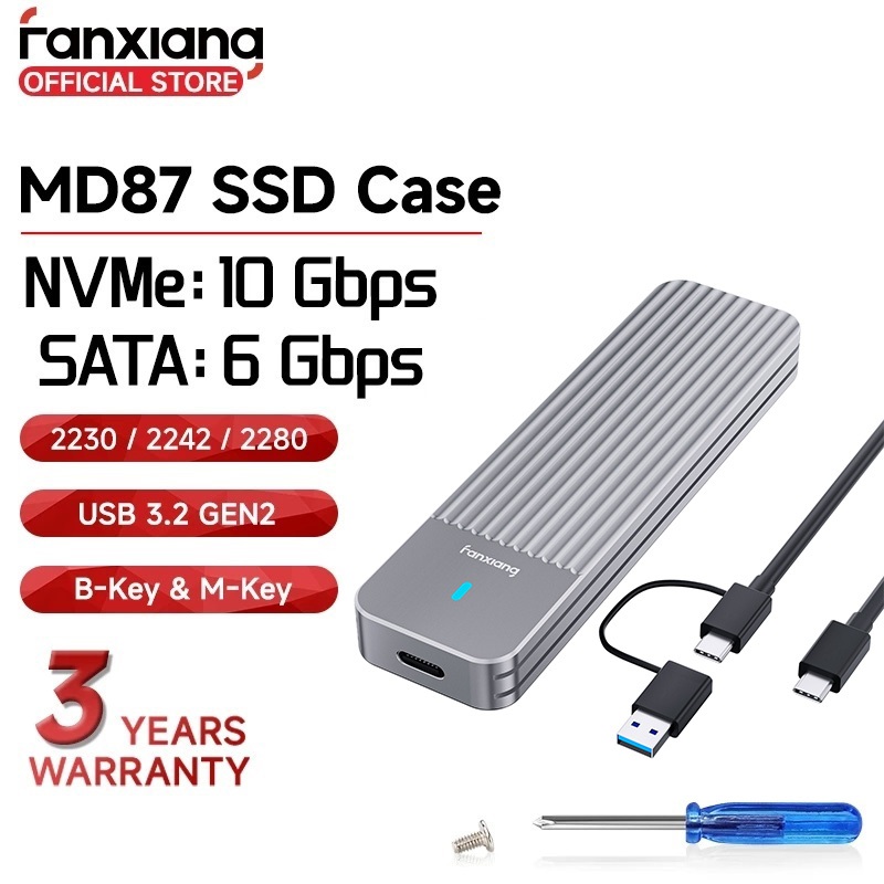 Fanxiang MD87 M.2 SSD กรณี SSD Enclosure SATA NVMe Dual Protocol 10Gbps USB 3.2 Gen2*2 Type C UASP