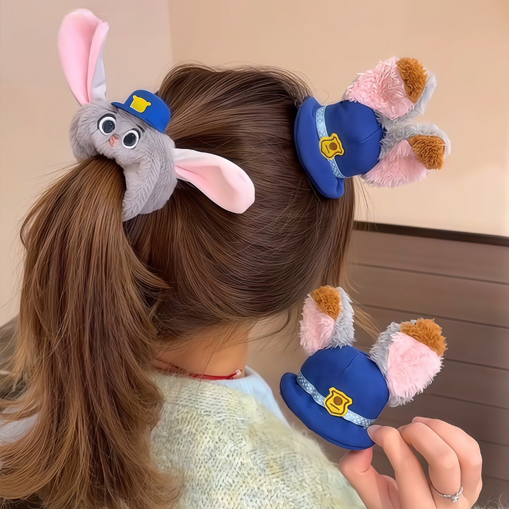 ฤดูใบไม้ร่วงฤดูหนาวตุ๊กตาบ้าเมืองตํารวจจูดี้ผมแหวนสัตว์ชุดกิ๊บการ์ตูนหมวกคลิปด้านบนหญิง