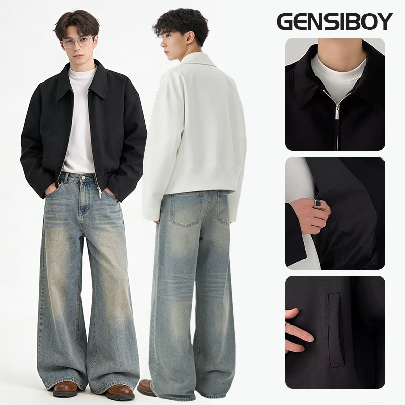 Gensiboy-เสื้อแจ็คเก็ตสีขาวสำหรับผู้ชาย สไตล์เรียบง่าย และเหมาะสวมใส่ในโอกาสต่างๆ