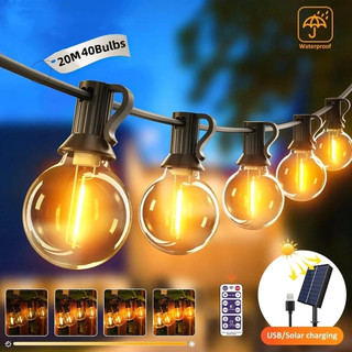 【Free gifts】Solar Light Outdoor Waterproof Shatterproof LED Bulbs Commercial Solar String Lights Powered Patio Hanging Lights