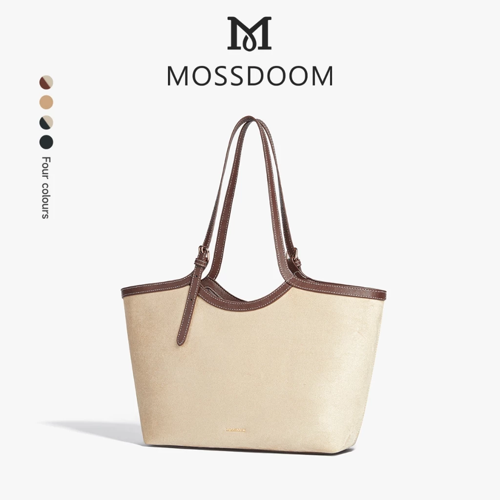 【Special off】MOSSDOOM Marvelle Bag กระเป๋าทรง ผ้าแคนวาสตัดขอบหนัง ดีไซน์เรียบหรู สไตล์มินิมอล