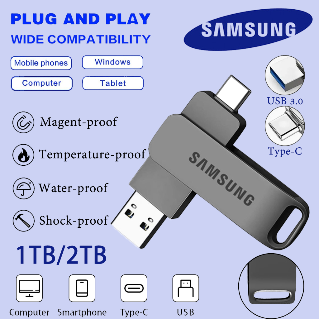 【รับประกัน 5 ปี】Samsung U Disk Type-C+USB2in1 เมมแบบไดรฟ์คู่ ใช้งานได้ทุกอุปกรณ์ แฟลชไดรฟ์ แฟลชไดรฟ์โลหะ Samsung  typec 2 in 1 โทรศัพท์มือถือ u Disk คุณภาพสูง 2TB Dual Drive Flash Memory USB ความเร็วสูง Memory Stick 1TB หน่วยความจําข้อมูล otg USB3.0