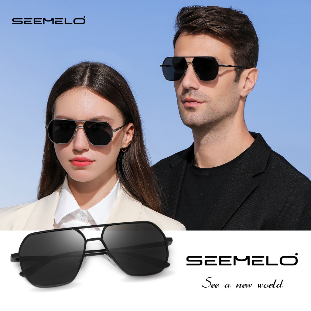 SEEMLO ผู้ชายผู้หญิงแว่นตากันแดดกรอบใหญ่แว่นตากันแดด Double Beam TAC แว่นตากันแดดโพลาไรซ์ UV400
