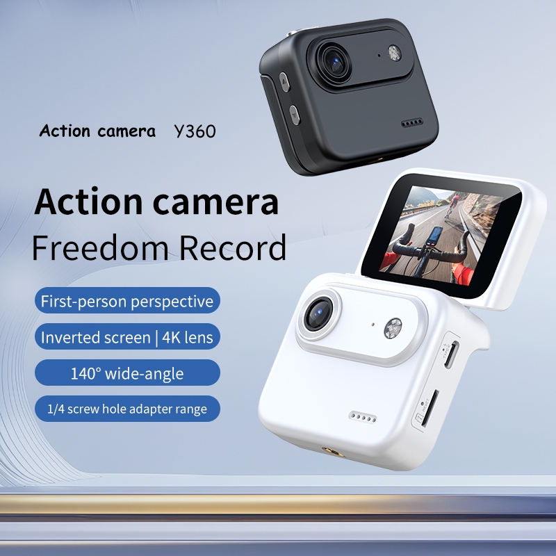 Action Camera 360 4K กล้อง Action Camera Waterproof WiFi Vlogging Motorcycle Sports Camera Mini Body Cam Portable Digital Video Recorder Flip Screen Long Battery