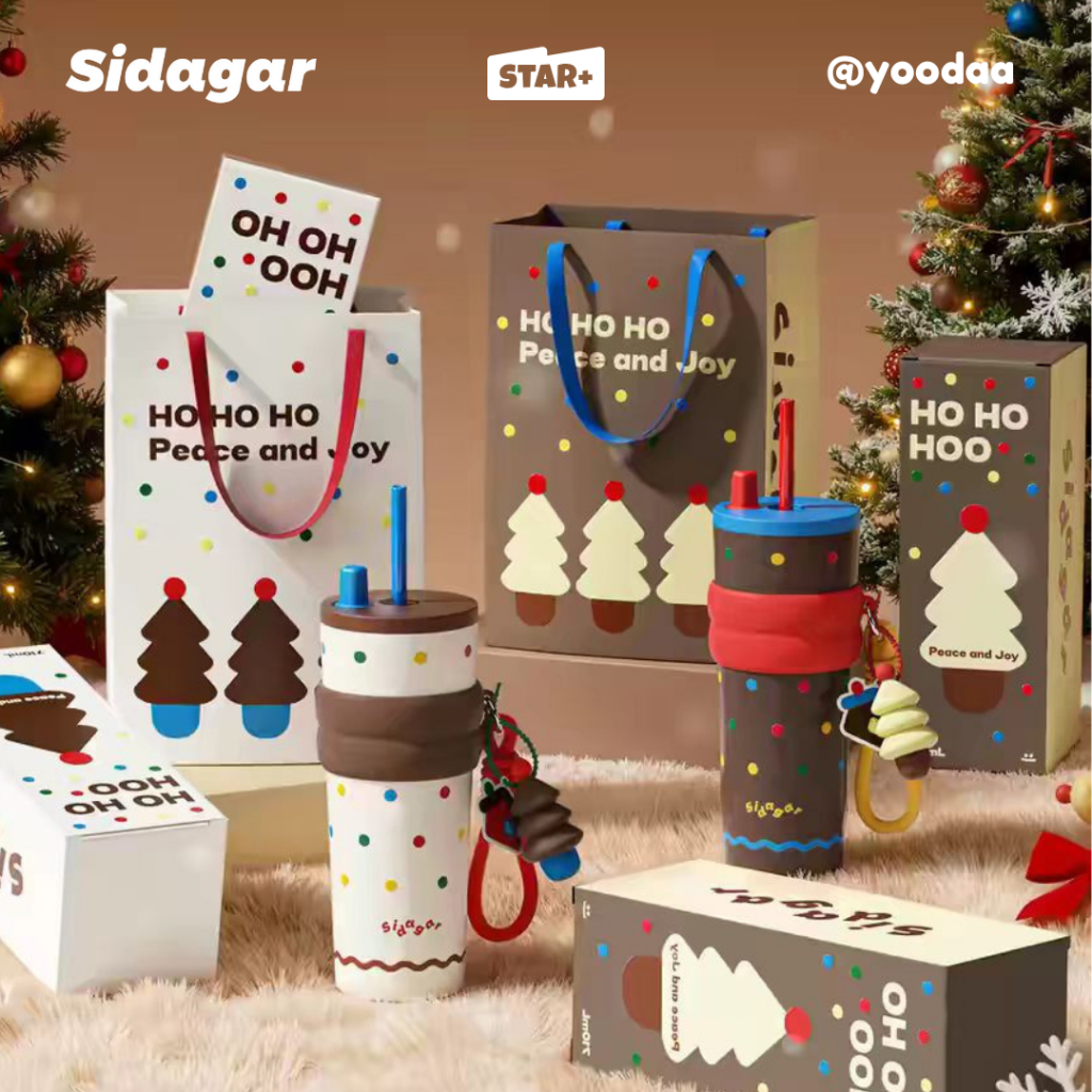 Sidagar🎄🎅ของขวัญคริสต์มาส แก้วเก็บความเย็น 710mlเคลือบเซรามิค Star+ยานพาหนะแบบพกพา ถ้วยต้นแบบน้ำแข็ง