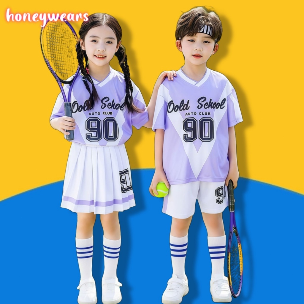 honeywears⚡พร้อมส่ง⚡ชุดสูทแขนสั้นสำหรับเด็กฤดูร้อน ชุดกีฬา ชุดเต้นรำสำหรับ แห้งเร็ว ระบายอากาศได้ ใส่ได้ทั้งเด็กชาย-หญิง เหมาะสำหรับการแสดงบนเวที ไซส์ 110-160