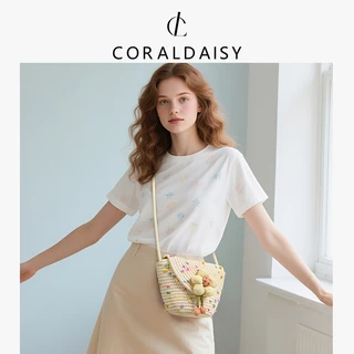 CORALDAISY กระเป๋าผู้หญิงปี 2026 ดอกไม้น่ารัก กระเป๋าสะพายข้างทอ สายสะพายยาว กระเป๋าสะพาย พนังสแนป