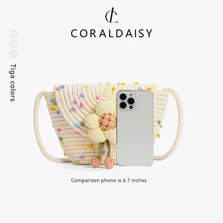 CORALDAISY กระเป๋าผู้หญิงปี 2026 ดอกไม้น่ารัก กระเป๋าสะพายข้างทอ สายสะพายยาว กระเป๋าสะพาย พนังสแนป