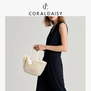 CORALDAISY 2026 รุ่นใหม่ปี กระเป๋าผู้หญิง กระเป๋าถือที่หรูหรา ลายจุดสีสันสดใสน่ารัก กระเป๋าสานริบบิ้