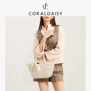 CORALDAISY 2026 รุ่นใหม่ปี กระเป๋าผู้หญิง กระเป๋าถือที่หรูหรา ลายจุดสีสันสดใสน่ารัก กระเป๋าสานริบบิ้