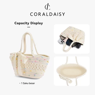 CORALDAISY 2026 รุ่นใหม่ปี กระเป๋าผู้หญิง กระเป๋าถือที่หรูหรา ลายจุดสีสันสดใสน่ารัก กระเป๋าสานริบบิ้