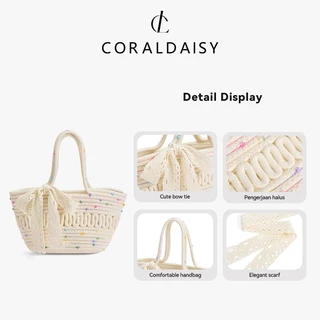 CORALDAISY 2026 รุ่นใหม่ปี กระเป๋าผู้หญิง กระเป๋าถือที่หรูหรา ลายจุดสีสันสดใสน่ารัก กระเป๋าสานริบบิ้
