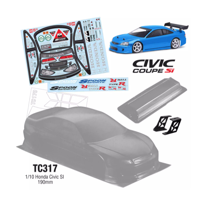 1/10 PC RC TC317 1/10 Honda Civic SI Shell Body 190 มม.กว้าง 260 มม.ฐานล้อหางปีกโปร่งใสสําหรับ 1/10 RC Hsp Mst Yokomo Hpi