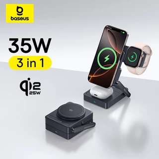Baseus PicoGo AF21 35W แท่นชาร์จไร้สายแบบพกพา 3 ใน 1 พร้อมระบบระบาย มาตรฐาน Qi2.2 ชาร์จเร็วแบบแม่เหล็ก รองรับการชาร์จพร้อมกันสำหรับมือถือ นาฬิกา และหูฟัง พกพาง่าย ปรับมุมมองได้ตามต้องการ