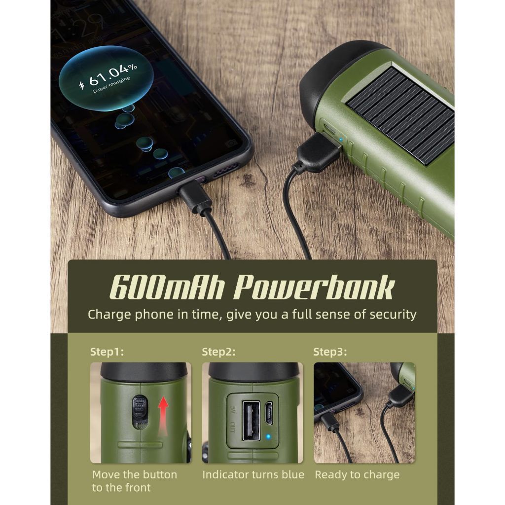 【ของขวัญฟรี】ไฟฉายหมุนมือ พร้อมแผงโซล่าเซลล์และคลิปหนีบ ไฟฉายพลังงานแสง กันน้ำอาทิตย์แบบมือหมุน LED Dynamo ชาร์จไฟได้ สำหรับการตั้งแคมป์ เดินป่า และสถานการณ์ฉุกเฉิน - รูปที่ 3