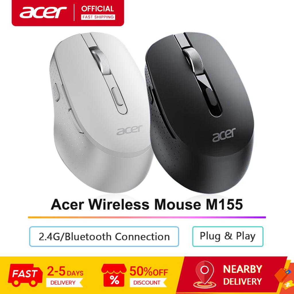 Acer เมาส์ไร้สาย M155 ไร้สายบลูทูธเมาส์สองโหมด Type-c ชาร์จเมาส์สํานักงานแบบพกพาการออกแบบตามหลักสรีร