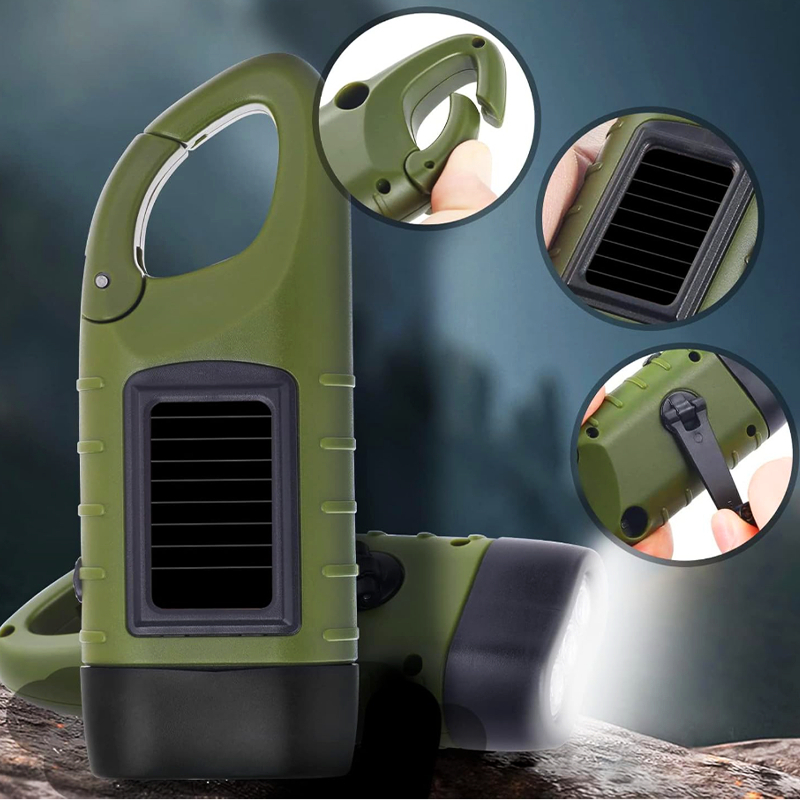 【ของขวัญฟรี】ไฟฉายหมุนมือ พร้อมแผงโซล่าเซลล์และคลิปหนีบ ไฟฉายพลังงานแสง กันน้ำอาทิตย์แบบมือหมุน LED Dynamo ชาร์จไฟได้ สำหรับการตั้งแคมป์ เดินป่า และสถานการณ์ฉุกเฉิน