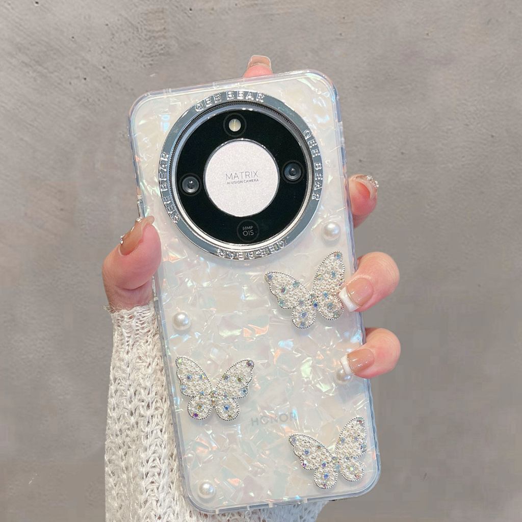 เคส Honor X9d X9c X9b X9a เคส Honor X9c Smart เคสโทรศัพท์ลายเปลือกหอยแบบแข็งกันกระแทก สีชมพู โทรศัพท์ลายเปลือกหอยแวววาวแบบมีประกายมุก Love แข็งแบบด้านพร้อมขอบนุ่ม