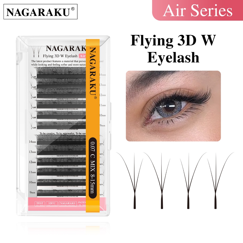 NAGARAKU Fox 3D Eyelash Extension Fluffy W-Shaped Wispy Faux Mink Eyelashes Cat Eye ยาวหางธรรมชาติปริมาณ Fox Eye Lashes