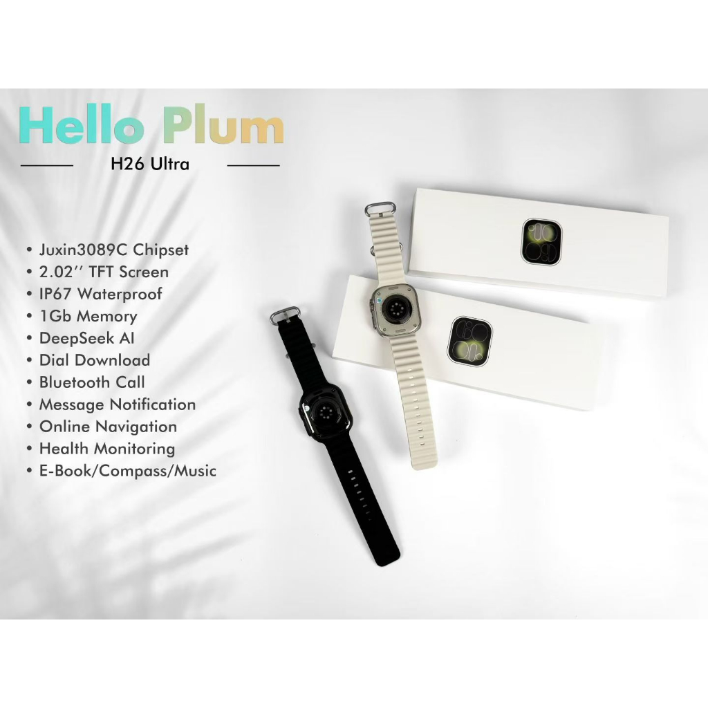 Hello Plum H26 Ultra Smart Watch IP68 กันน้ํา 1GB ROM เข็มทิศบลูทูธโทร NFC Heart Rate Smartwatch Ser